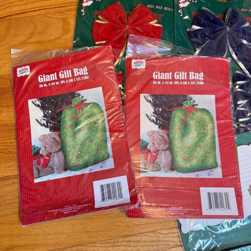 Christmas Gift Wrap Decor Velvet Bows Giant Gift Bags Holiday Recipe Cards Lot